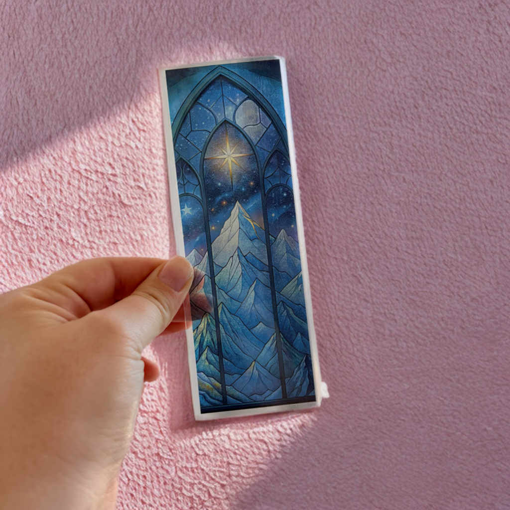 Stained Glass Style Starry Mountain Bookmark