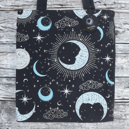 Blue Moon Print Polycotton Tote Bag